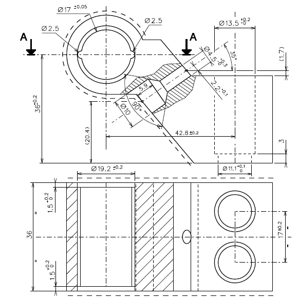 TCP103 - Paumelle en applique composée axe à 36mm TECHNAL gamme PB/PX
