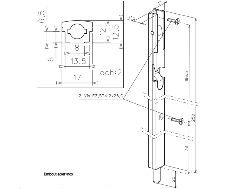 T1222 - Verrou semi-fixe TECHNAL gamme PX