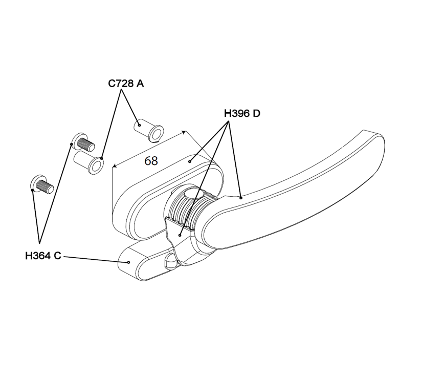 T3056 - Poignée batteuse réversible TECHNAL gamme FB/FC