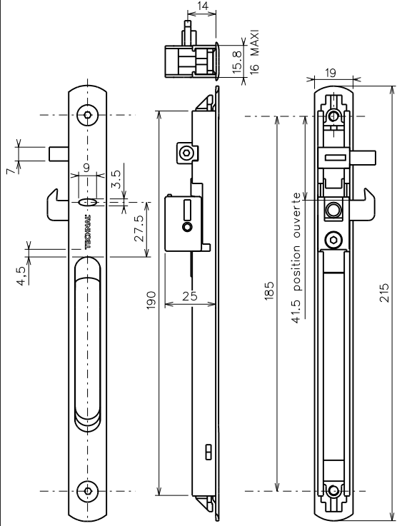 T3060 - Fermeture simple coquille TECHNAL gamme TOPAZE GB