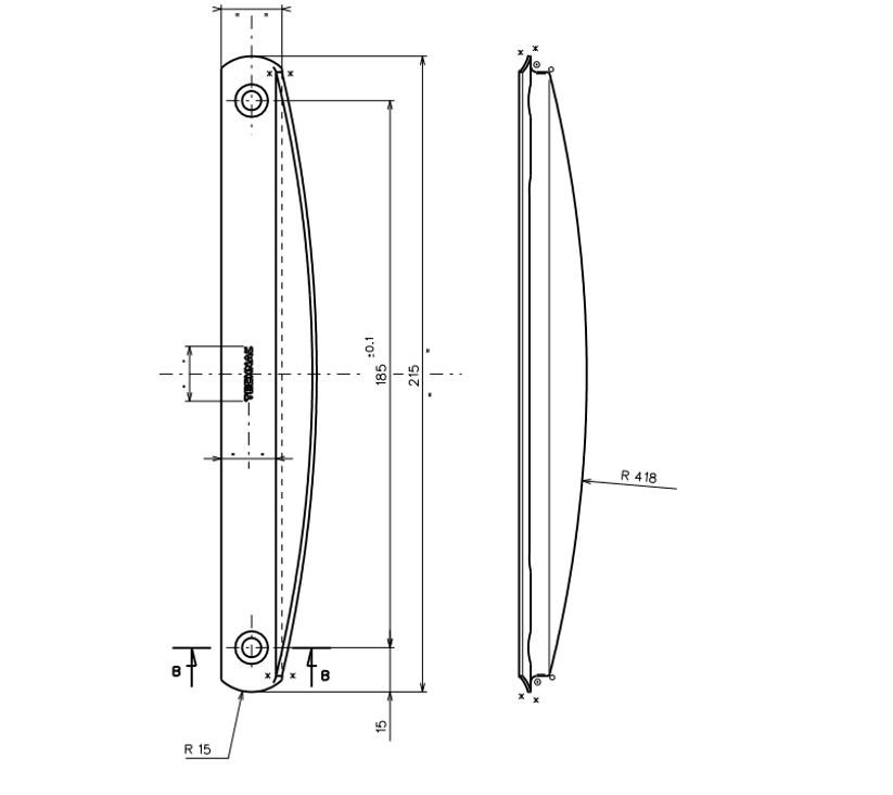 T3065 - Poignée de tirage TECHNAL gamme GB
