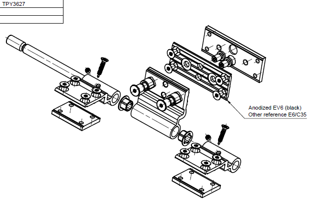 TPY3627 - Paumelle à clamer 3 lames TECHNAL gamme SOLEAL PY65