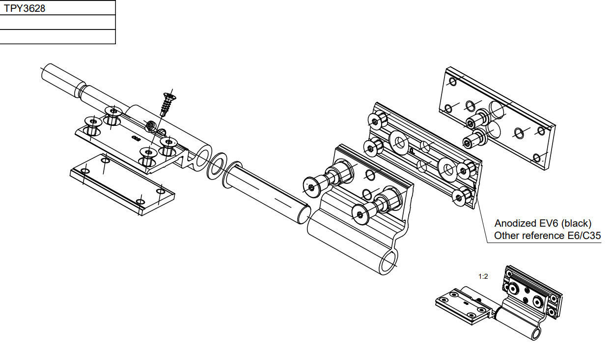 TPY3628 - Paumelle à clamer 2 lames TECHNAL gamme SOLEAL PY65