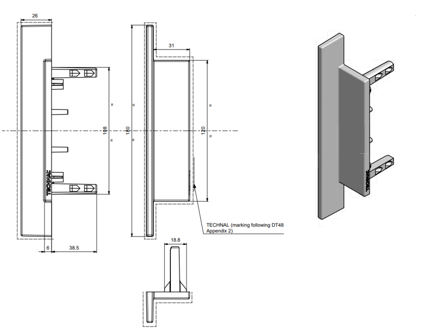 TGY3733 - Poignée de tirage sur plaque TECHNAL gamme SOLEAL GY