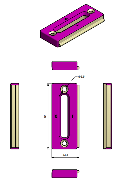 TPY6023 - Gâche plate porte TECHNAL gamme SOLEAL PY