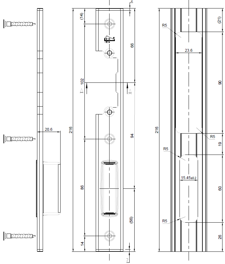 TPY6030 - Gâche plate gauche poussant TECHNAL gamme SOLEAL PY/PH65.