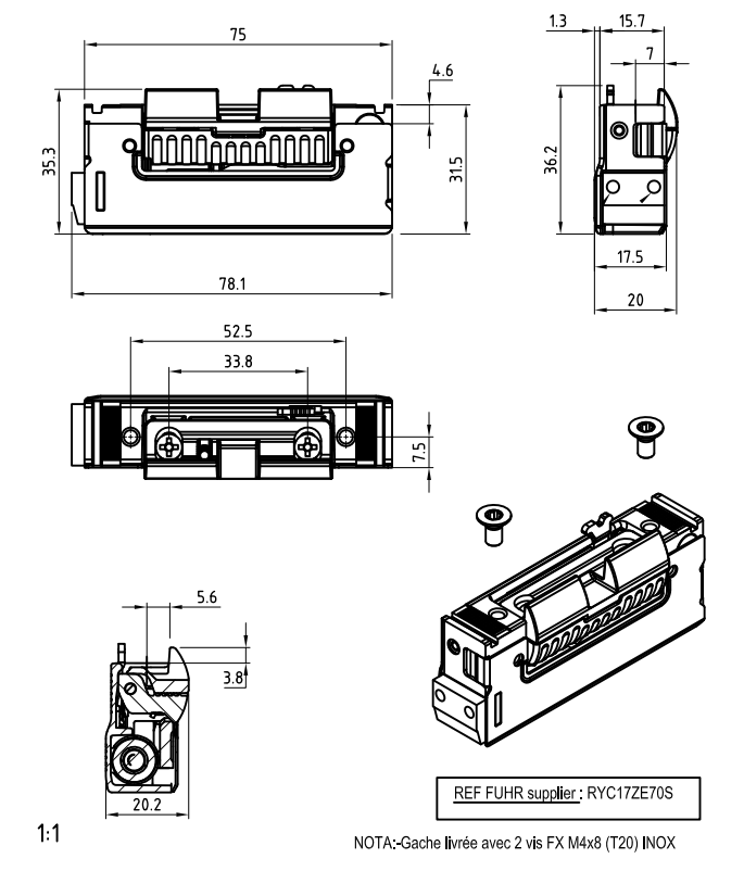 TPY6031 - Gâche électrique à rupture 24v TECHNAL gamme SOLEAL PY/PH65.