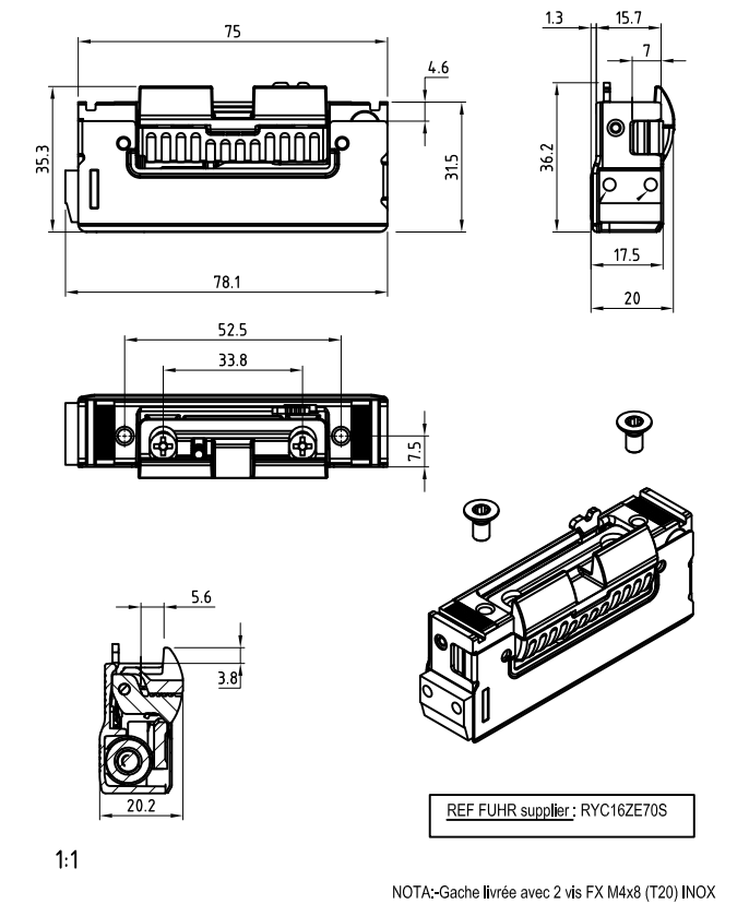 TPY6032 - Gâche électrique à rupture 12v TECHNAL gamme SOLEAL PY/PH65.