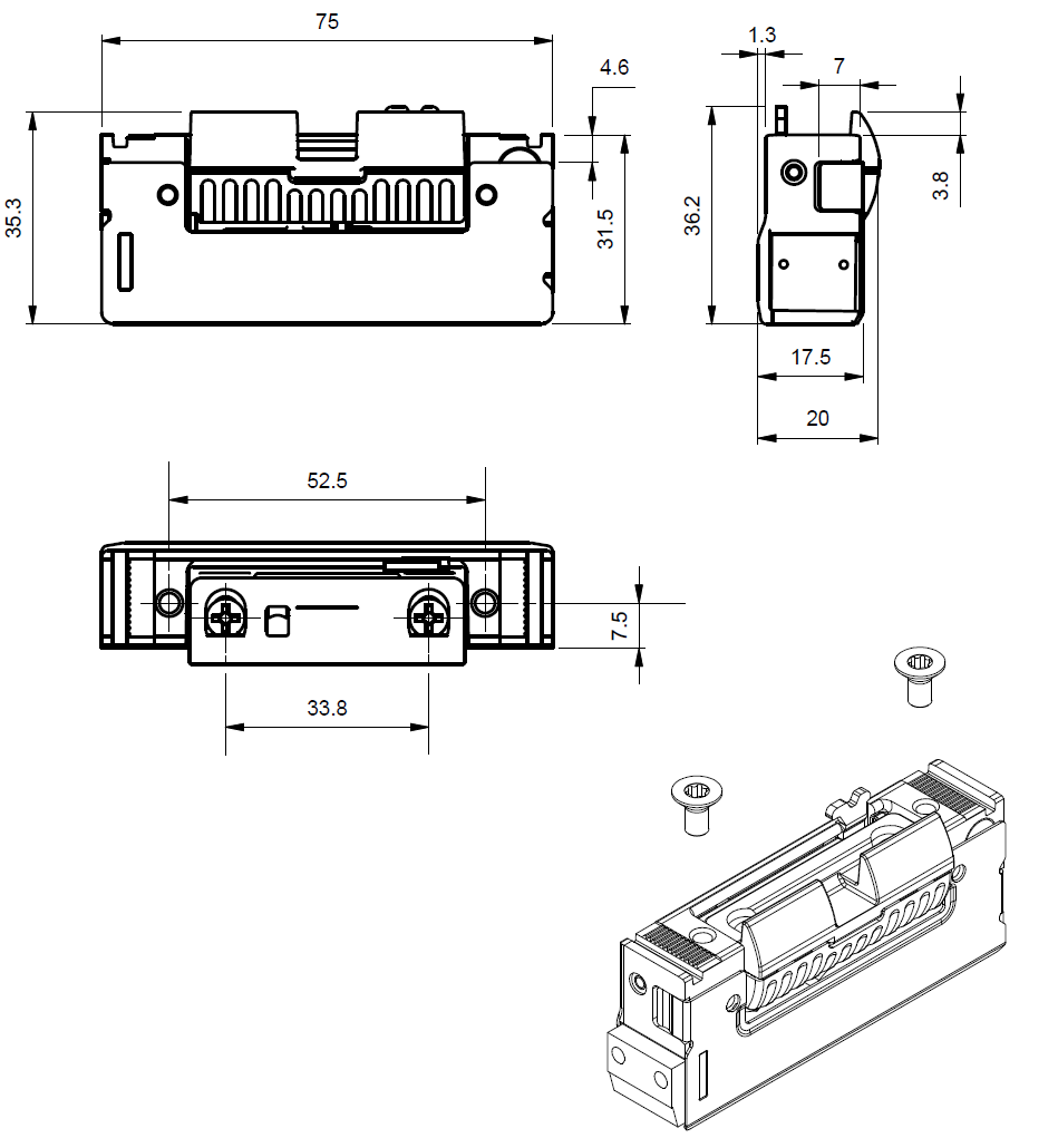 TPY6033 - Gâche électrique à émission 6-12v TECHNAL gamme SOLEAL PY/PH65.