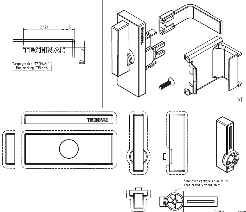 T641003 - Verrou semi-fixe TECHNAL gamme LUMEAL GA