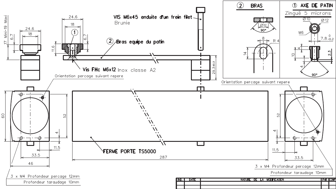 T7974 - Ferme porte intégré ouverture intérieur TECHNAL gamme PH