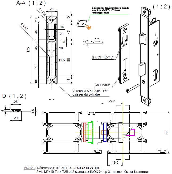 T920001 - Serrure 1 point à pêne 1/2 tour TECHNAL gamme SOLEAL PY
