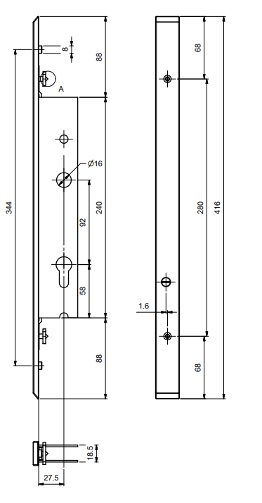 T920003 - Serrure 2 points TECHNAL gamme SOLEAL PY