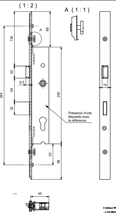 T920006 - Serrure 3 points sans relevage TECHNAL gamme SOLEAL PY