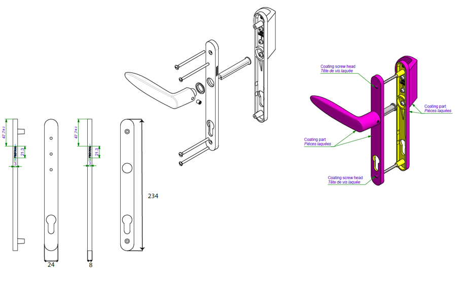 T960015 - Poignée double 8mm sur plaque TECHNAL gamme SOLEAL PY