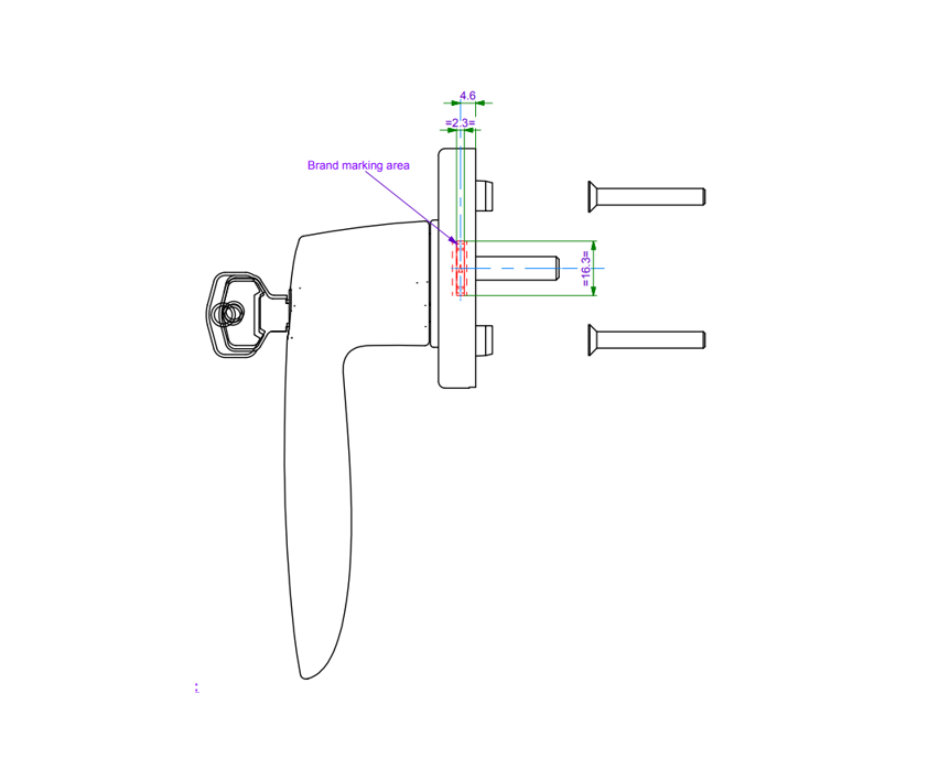 T960002 - Poignée à clé crémone à carré de frappe TECHNAL gamme SOLEAL FY