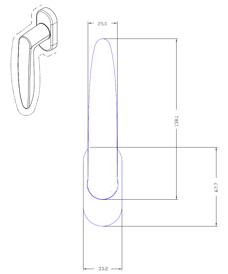 T960030 - Poignée sans carré TECHNAL gamme SOLEAL FY