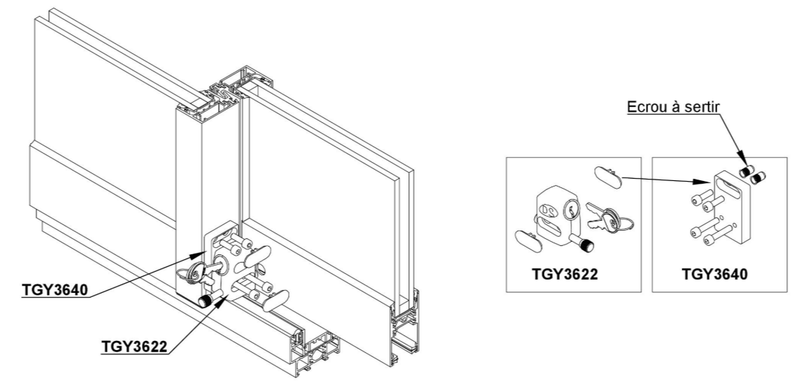 TGY3640 - Cale pour verrou à clé TECHNAL gamme SOLEAL GY