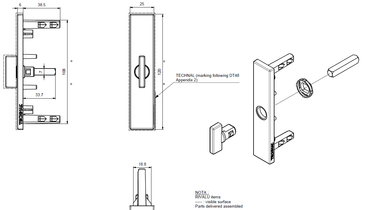 TGY3713 - Bouton manœuvre sur plaque TECHNAL gamme SOLEAL GY