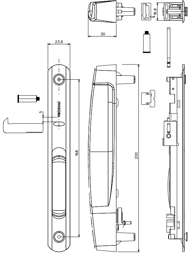 TKG015 - Fermetures à clés cage de 20mm TECHNAL gamme TOPAZE GB