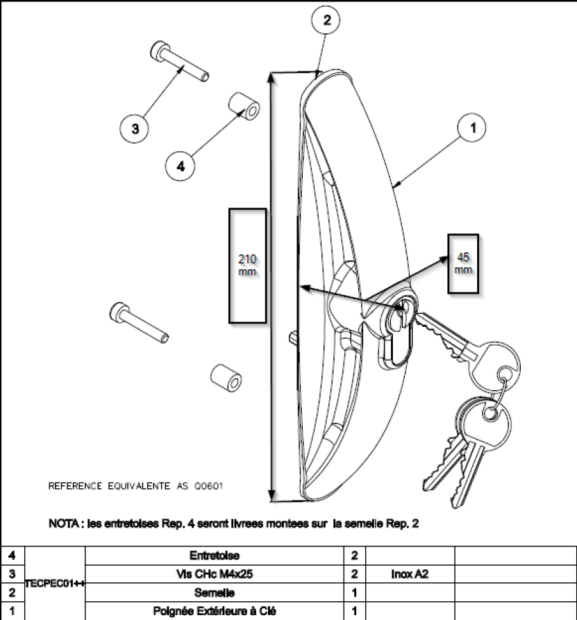 TKG029 - Poignée extérieur à clé TECHNAL gamme GB