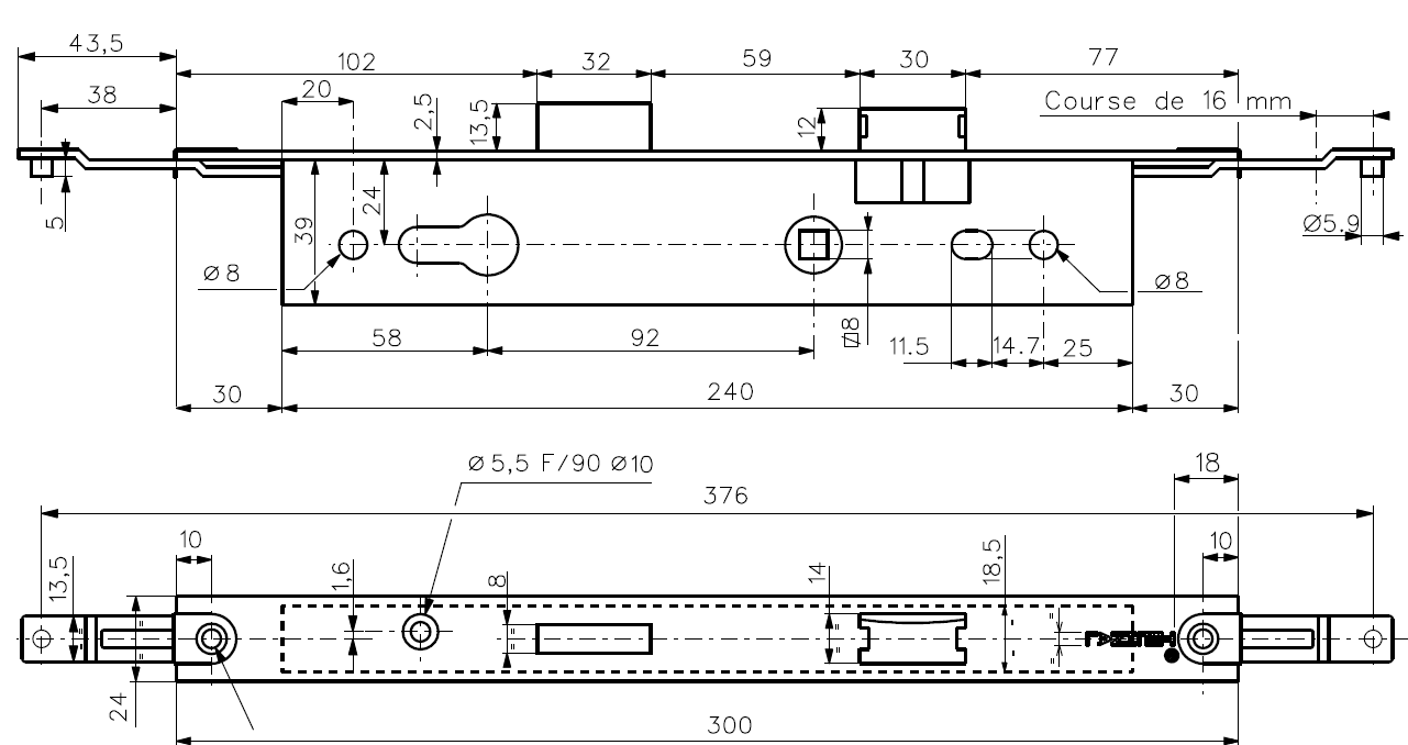 TKP001 - Serrure 3 points à renvoi TECHNAL gamme TOPAZE PB/PX