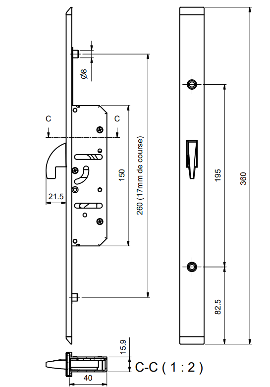 TPY3712 - Pêne basculant renforcé pour serrure 3 points TECHNAL gamme SOLEAL PY