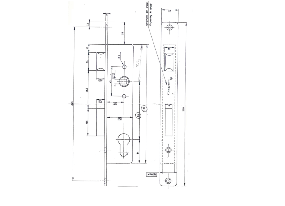 T1960 - Serrure 1 point à pêne 1/2 tour TECHNAL gamme PL