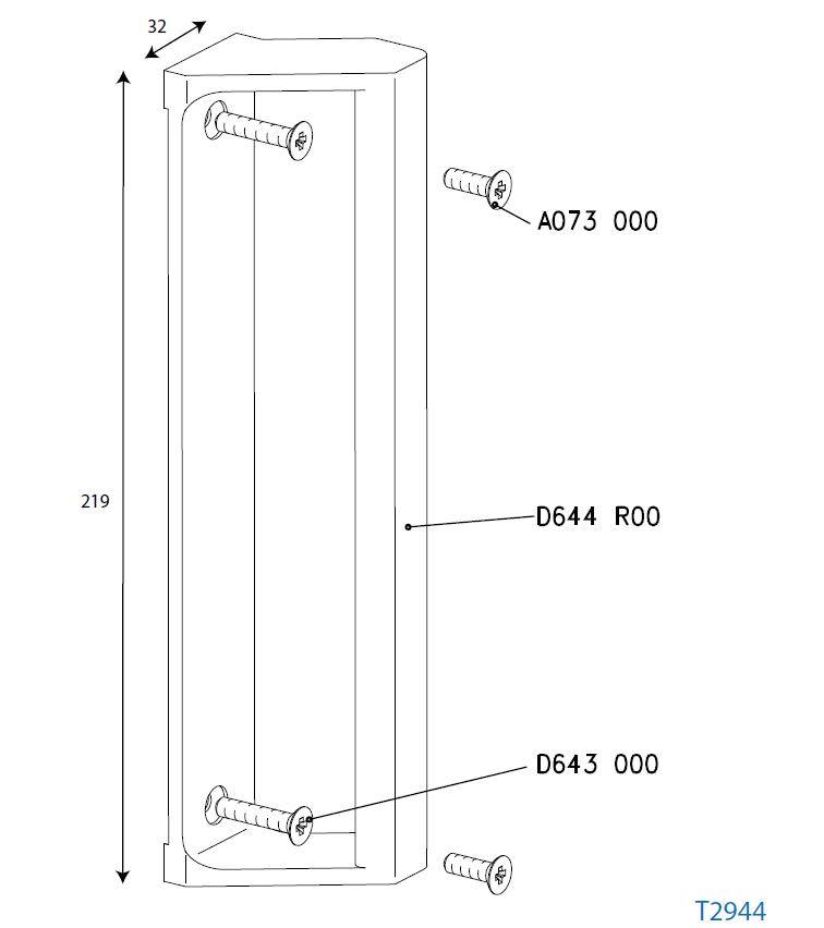T2944 - Poignée de tirage TECHNAL gamme GK/GTs