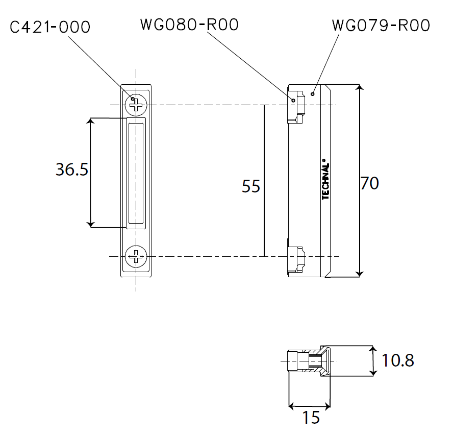 T2959 - Gâche coulissant TECHNAL gamme TOPAZE GB/GM