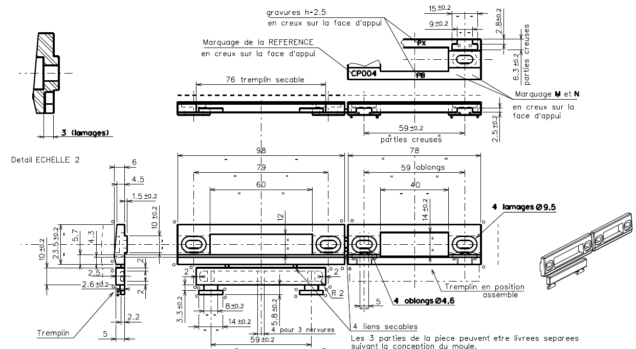 TCP004 - Gâche de serrure TECHNAL gamme PX