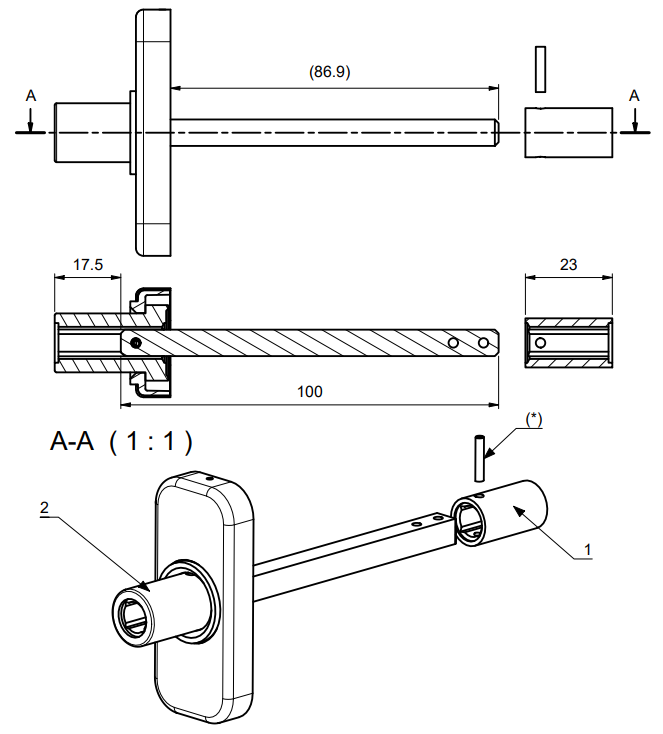 TFY3704 - Crémone carré pompier 65 TECHNAL gamme SOLEAL PY65
