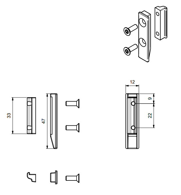 TGY3705 - Gâche dormant périphérique TECHNAL gamme SOLEAL GY