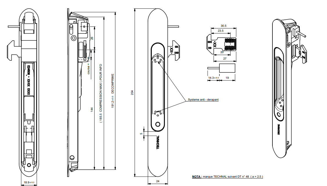 TKG001 - Fermeture simple coquille TECHNAL gamme GX