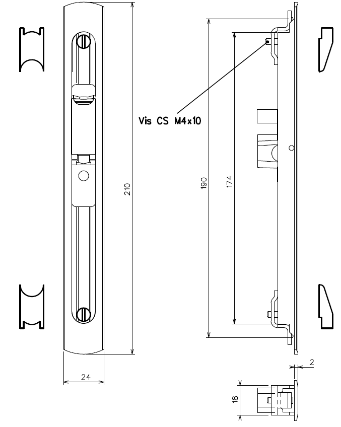 TKG008 - Poignée cuvette à levier à encastrer TECHNAL gamme GX