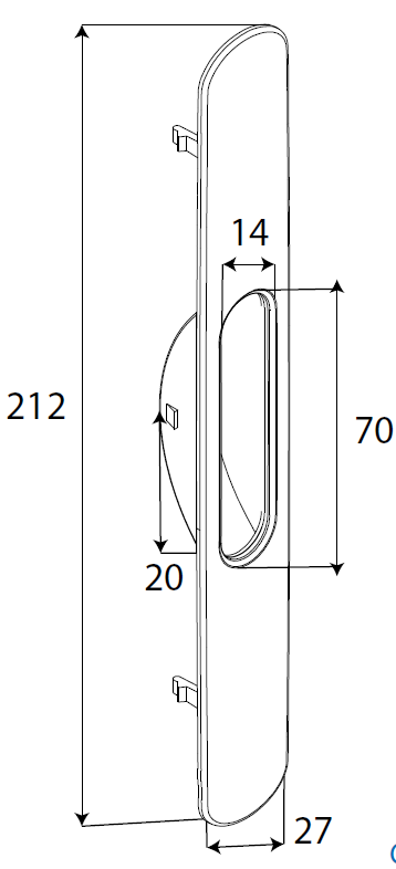 TKG026 - Face avant du bloc serrure TKG025 TECHNAL gamme TOPAZE GB