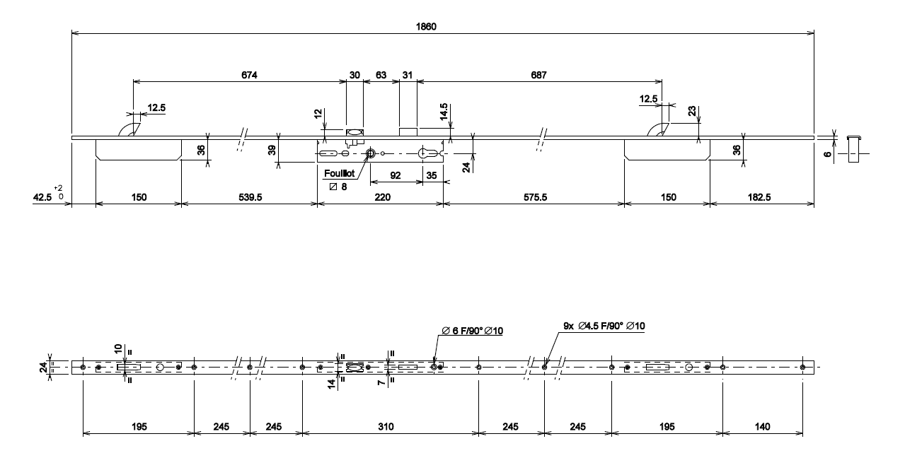 TKP010 - Serrure 3 points à relevage TECHNAL gamme PB/PX