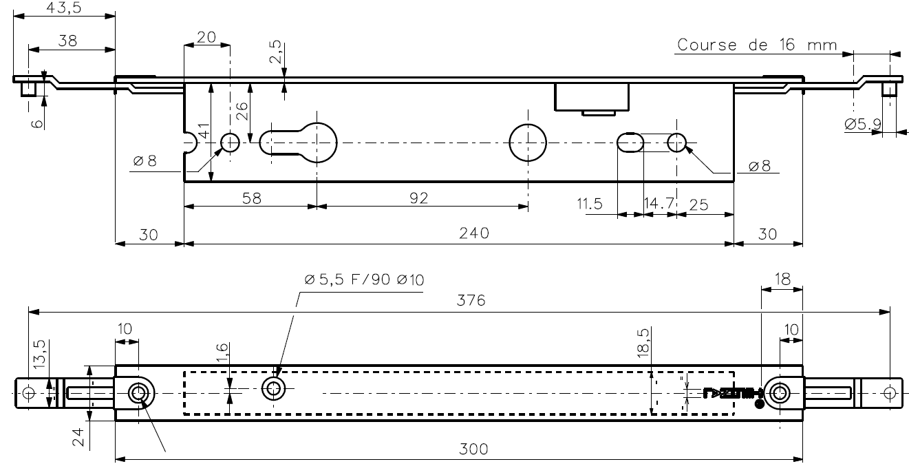 TKP013 - Serrure 2 points à renvoi TECHNAL gamme PB/PX