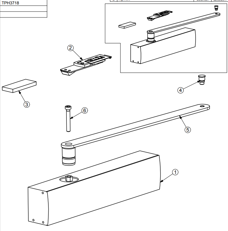 TPH3718 - Ferme porte intégré ouverture intérieur TECHNAL gamme SOLEAL PY/PH