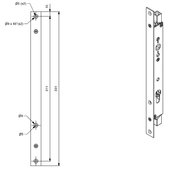 TPW6001 - Serrure 2 points TECHNAL gamme AMBIAL PW