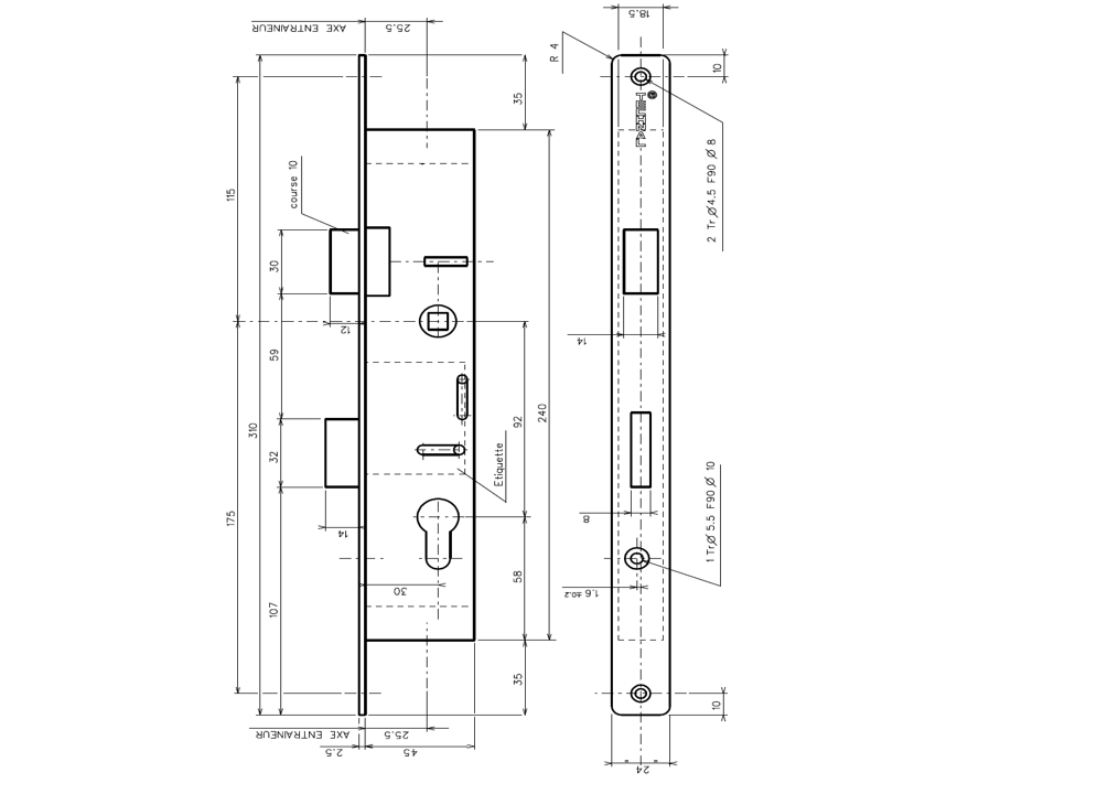 TCF017 - Kit serrure 3 points TECHNAL gamme FX