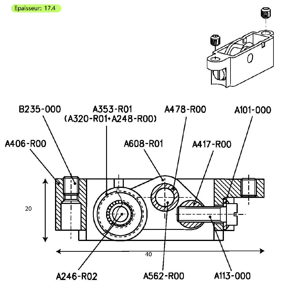 T1952 - Roulette simple réglable TECHNAL gamme GM/GB