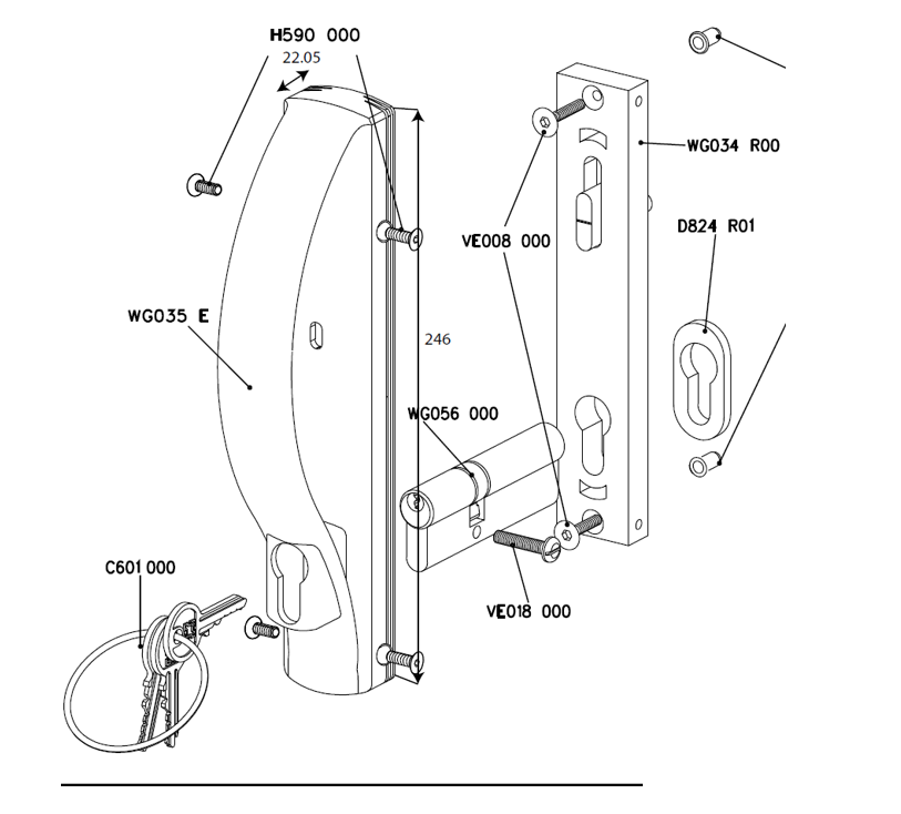 TCG014 - Poignée serrure TECHNAL gamme GX