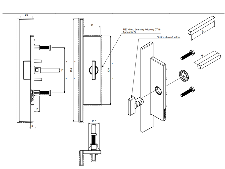 TGY3718 - Poignée de tirage à manœuvre extérieur TECHNAL gamme SOLEAL GY