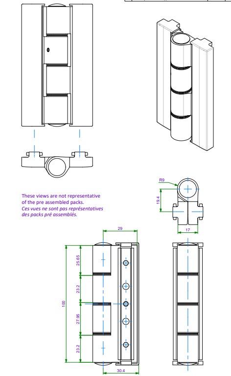TPW6011 - Paumelle intermédiaire TECHNAL gamme AMBIAL PW