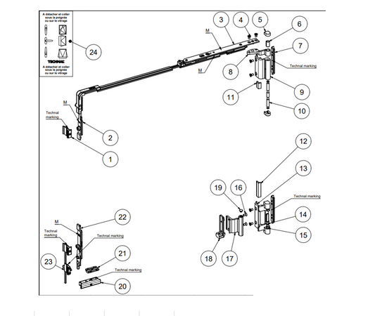 TFB6011 - Paumelle - Fermeture OB < 600mm TECHNAL gamme TOPAZE FB