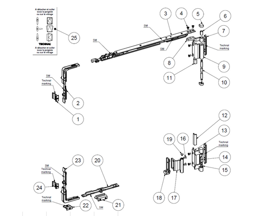TFB6012 - Paumelle - Fermeture BO < 600mm TECHNAL gamme TOPAZE FB