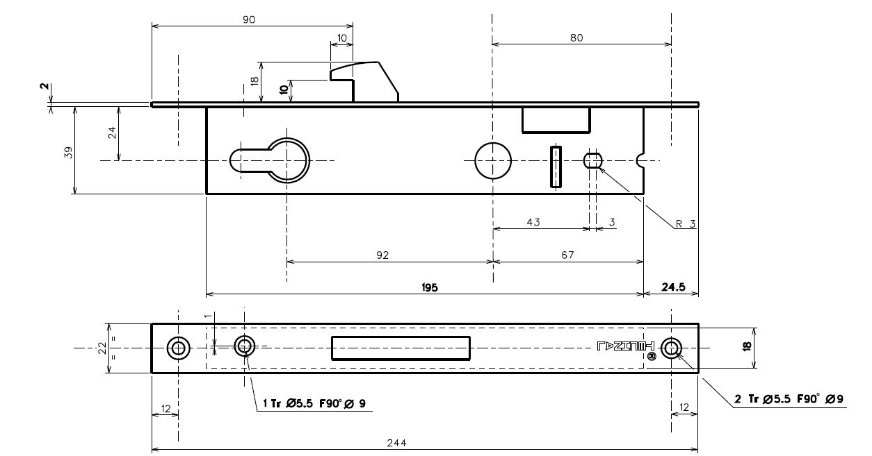 T3798 - Serrure 1 point à pêne basculant TECHNAL gamme CA