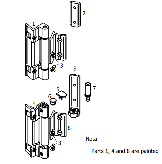 T940035 - Paumelles pour ouvrant semi-fixe TECHNAL gamme SOLEAL FY